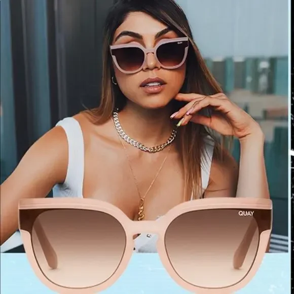 Quay Australia Noosa Bevel Milky Blush/Brown Cat Eye Sunglasses
